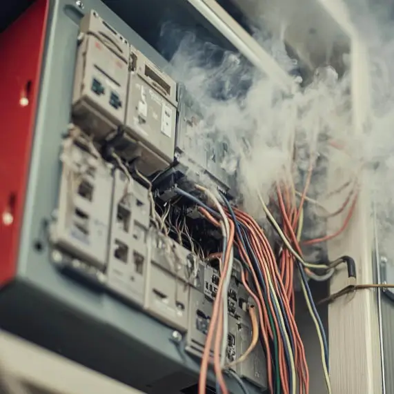 a fuse board full of smoke.